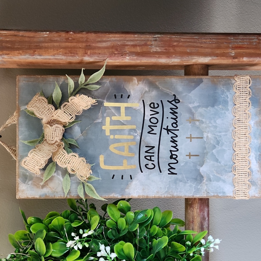 Rustic Faith Wall Art with Gold and Black Text